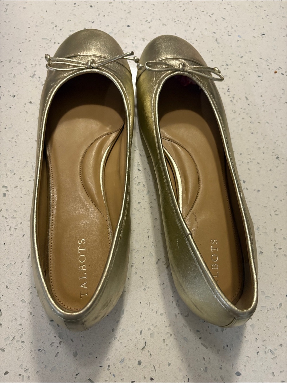 Talbots Metallic Gold Leather Ballet Flats with Bow